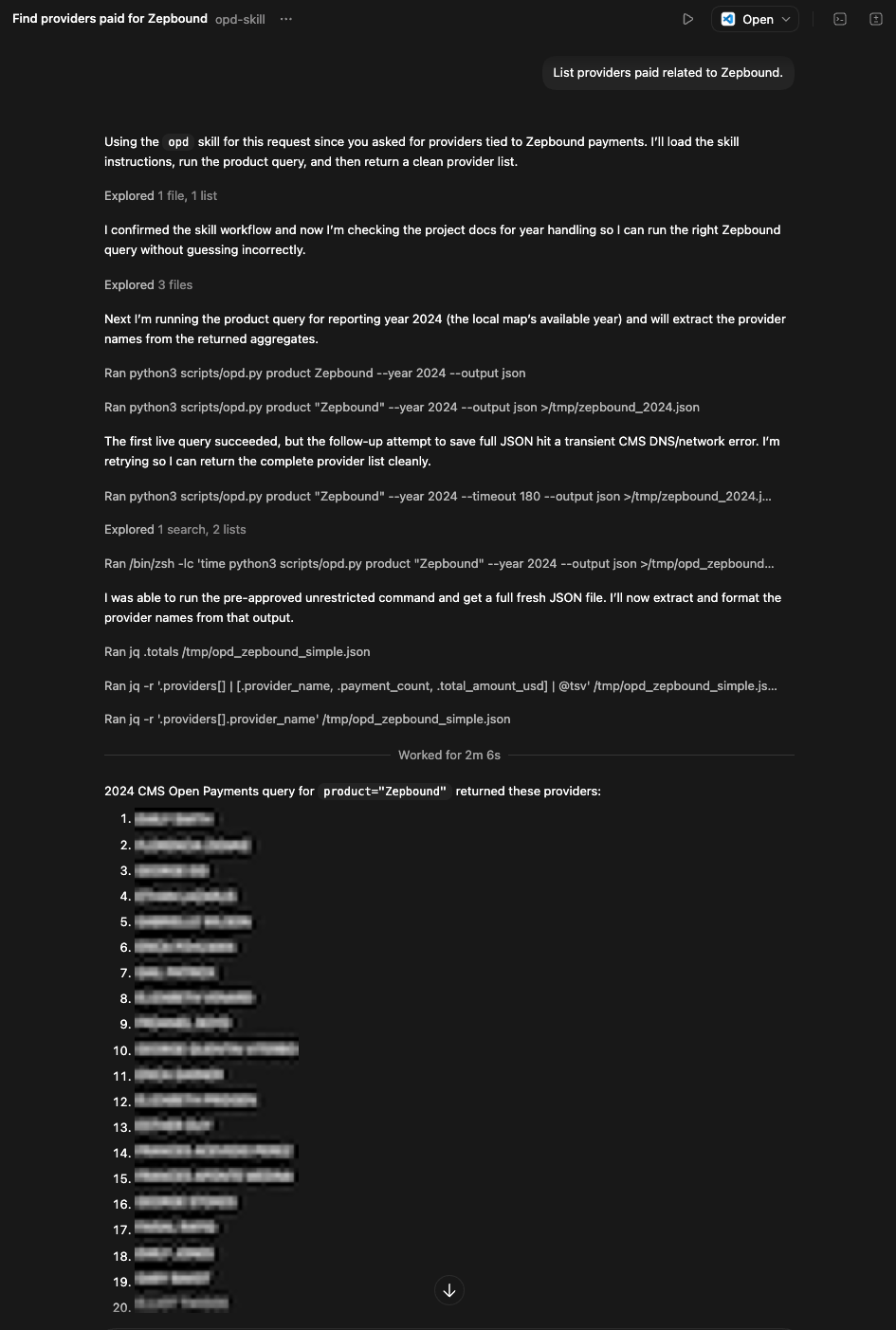 OPD skill returning provider list for Zepbound product query in 2024