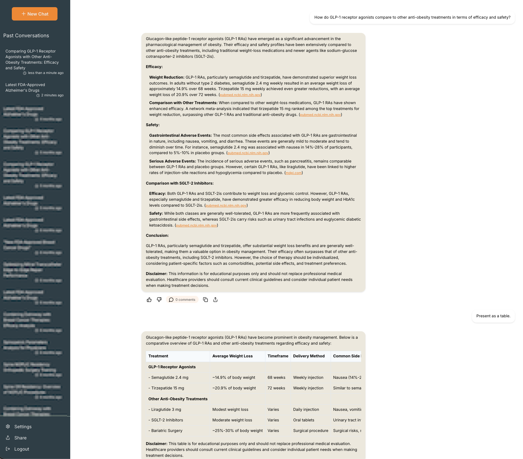 Research chatbot comparison view with grounded evidence.
